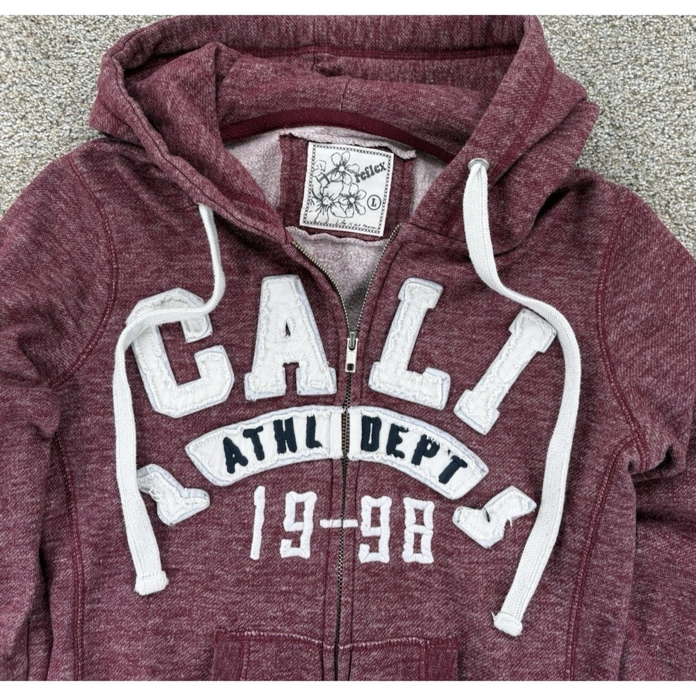 Reflex Hoodie Womens L Red CALI Athletic Dept 1998 Full Zip Sweatshirt Preppy - Picture 2 of 9